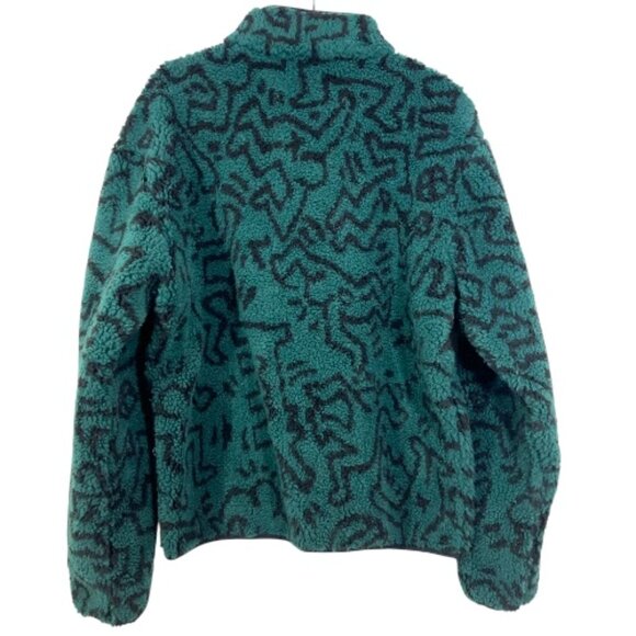 Malbon x Keith Haring Golf Jumper Sherpa Zip Fleece Pullover Green Mens Small - Picture 3 of 4